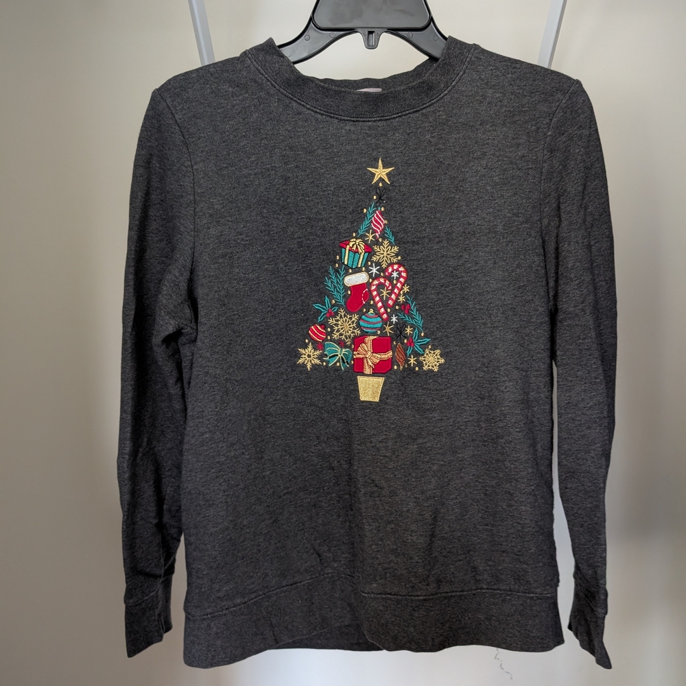 Holiday Editions Gray Christmas Tree Festive Sweatshirt